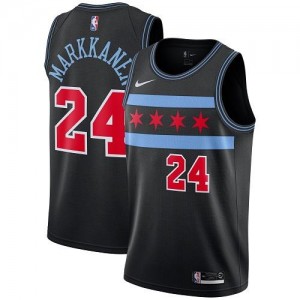 Maillots De Markkanen Chicago Bulls Noir City Edition Homme #24 Nike