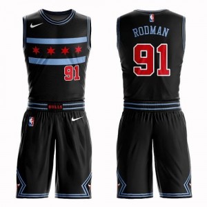 Maillots De Basket Dennis Rodman Bulls Enfant #91 Nike Suit City Edition Noir