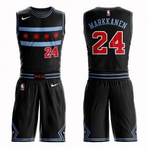 Nike NBA Maillots Basket Lauri Markkanen Chicago Bulls Noir Enfant No.24 Suit City Edition