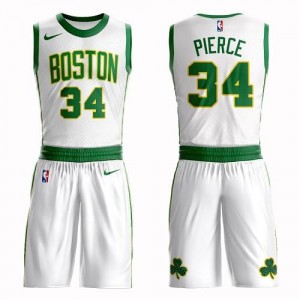 Nike NBA Maillots Basket Pierce Celtics Suit City Edition Blanc Homme #34