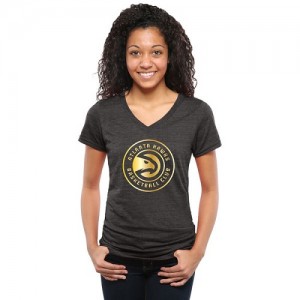  NBA Tee-Shirt Basket Atlanta Hawks Noir Femme Gold Collection V-Neck Tri-Blend