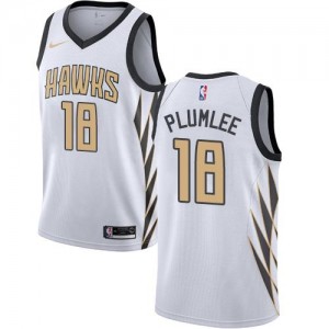Nike NBA Maillots Basket Plumlee Hawks No.18 Blanc Homme City Edition