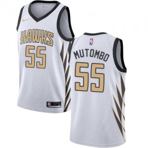Nike Maillots Dikembe Mutombo Atlanta Hawks No.55 Blanc Homme City Edition