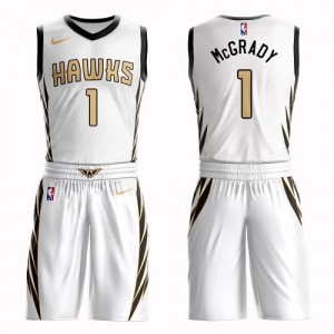 Nike Maillots Basket Tracy Mcgrady Hawks Suit City Edition No.1 Blanc Homme