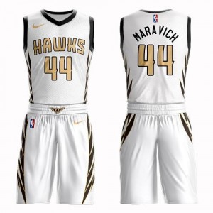 Nike NBA Maillots Basket Pete Maravich Hawks Blanc No.44 Homme Suit City Edition
