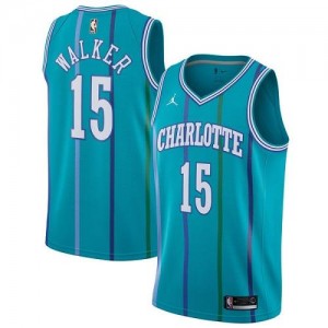 Jordan Brand NBA Maillots De Walker Hornets #15 Hardwood Classics Homme Vert d'Eau