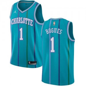 Jordan Brand NBA Maillot Muggsy Bogues Charlotte Hornets Homme No.1 Vert d'Eau Hardwood Classics