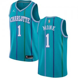 Jordan Brand NBA Maillot Malik Monk Hornets Homme No.1 Vert d'Eau Hardwood Classics