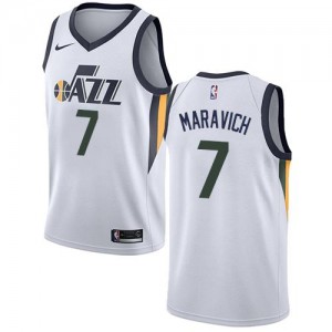 Nike NBA Maillots Basket Pete Maravich Utah Jazz Blanc Association Edition Homme #7