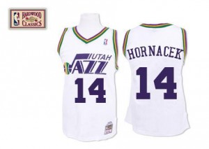 Mitchell and Ness NBA Maillots Basket Jeff Hornacek Utah Jazz Blanc Homme No.14 Throwback