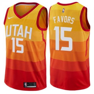 Nike NBA Maillots Basket Favors Utah Jazz Orange No.15 City Edition Homme