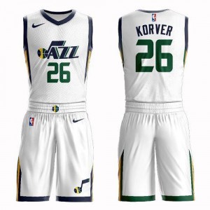 Nike Maillots Basket Korver Utah Jazz Enfant No.26 Blanc Suit Association Edition