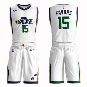 Nike NBA Maillot Basket Favors Utah Jazz No.15 Suit Association Edition Homme Blanc