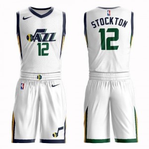 Nike Maillot John Stockton Utah Jazz No.12 Enfant Suit Association Edition Blanc