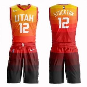 Maillots John Stockton Utah Jazz Enfant Nike No.12 Orange Suit City Edition