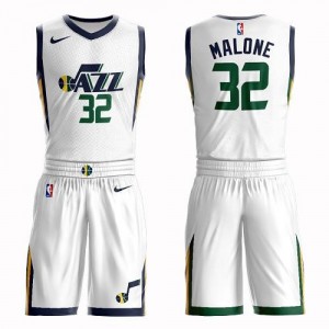 Nike Maillots De Karl Malone Utah Jazz Homme Suit Association Edition Blanc #32