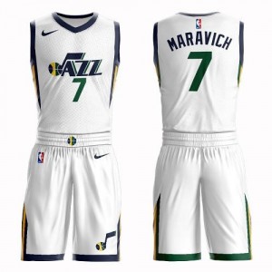 Maillot Maravich Utah Jazz Nike #7 Suit Association Edition Homme Blanc