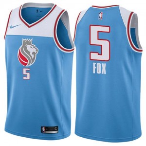 Nike NBA Maillots Basket De'Aaron Fox Sacramento Kings No.5 Bleu Enfant City Edition