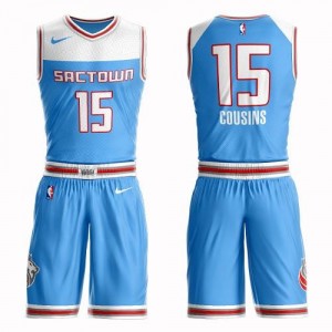 Nike NBA Maillots Basket Cousins Sacramento Kings No.15 Suit City Edition Enfant Bleu