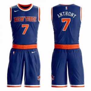 Nike Maillot Basket Anthony Knicks #7 Homme Bleu royal Suit Icon Edition