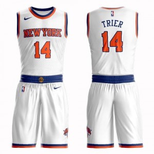 Maillots De Basket Trier Knicks Homme #14 Blanc Suit Association Edition Nike