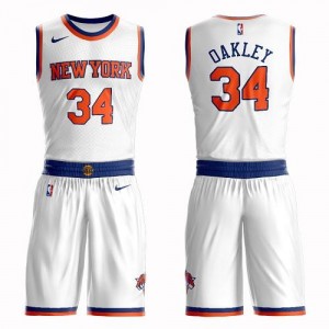 Maillot Oakley New York Knicks #34 Enfant Nike Suit Association Edition Blanc