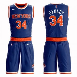 Nike Maillots Basket Charles Oakley Knicks Suit Icon Edition No.34 Enfant Bleu royal