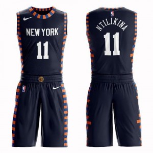 Maillots Ntilikina New York Knicks #11 Homme Nike bleu marine Suit City Edition
