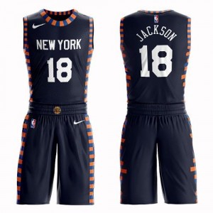 Maillot Basket Phil Jackson New York Knicks Suit City Edition Nike #18 Homme bleu marine