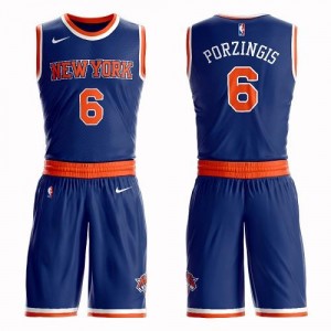 Nike NBA Maillots Porzingis Knicks Homme No.6 Bleu royal Suit Icon Edition