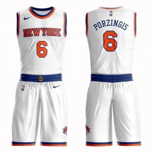 Nike NBA Maillots De Basket Kristaps Porzingis New York Knicks Blanc Enfant Suit Association Edition #6