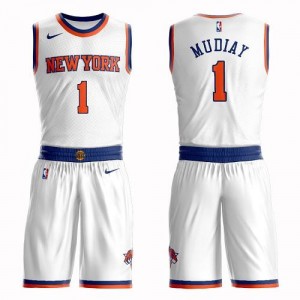 Nike Maillots Mudiay New York Knicks Suit Association Edition #1 Blanc Homme