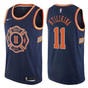 Nike Maillot Basket Frank Ntilikina New York Knicks No.11 Homme bleu marine City Edition