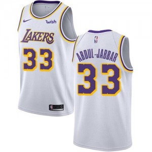 Nike NBA Maillots Basket Kareem Abdul-Jabbar Los Angeles Lakers No.33 Blanc Homme Association Edition