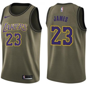 Nike NBA Maillots Basket LeBron James Lakers Homme vert Salute to Service No.23