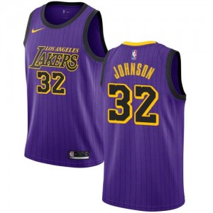 Nike NBA Maillots Basket Magic Johnson Lakers Violet Homme City Edition #32