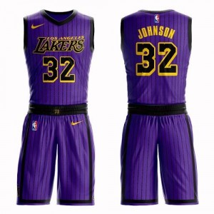 Maillot Basket Magic Johnson Los Angeles Lakers Homme Suit City Edition Nike Violet #32