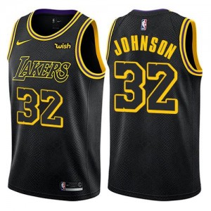 Maillot De Magic Johnson Lakers No.32 Homme Noir Nike City Edition