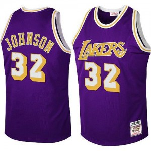Mitchell and Ness Maillots Magic Johnson Los Angeles Lakers Violet No.32 Throwback Homme