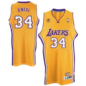Maillots De Basket Shaquille O'Neal Los Angeles Lakers Homme No.34 Adidas Throwback or