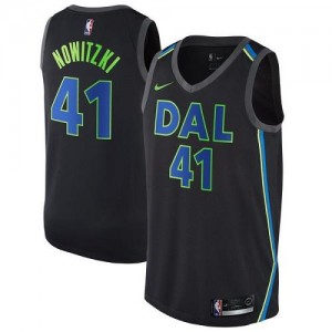 Nike NBA Maillots De Basket Nowitzki Dallas Mavericks City Edition #41 Noir Homme