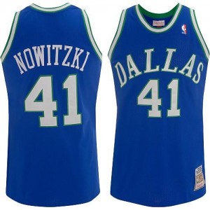 Maillots Basket Dirk Nowitzki Mavericks Throwback #41 Homme Mitchell and Ness Bleu