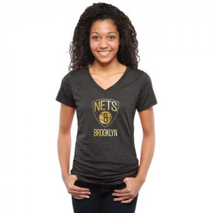 T-Shirt De Brooklyn Nets Gold Collection V-Neck Tri-Blend Femme Noir