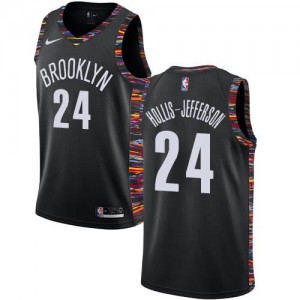 Nike NBA Maillots Basket Hollis-Jefferson Nets #24 Noir Enfant 2018/19 City Edition