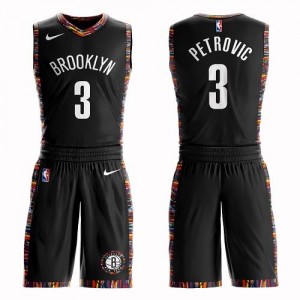 Nike Maillots Drazen Petrovic Brooklyn Nets Noir Suit City Edition Enfant No.3