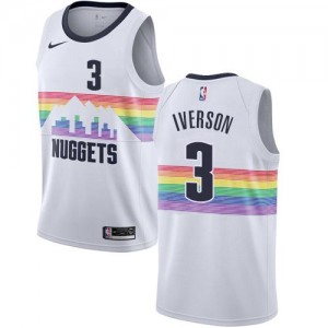 Nike NBA Maillots Basket Iverson Nuggets No.3 Homme Blanc City Edition