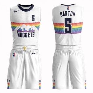 Nike NBA Maillots De Barton Nuggets No.5 Homme Suit City Edition Blanc