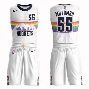 Maillot Dikembe Mutombo Nuggets Nike Suit City Edition Homme Blanc #55