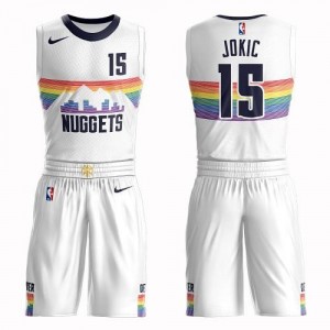 Nike Maillot De Basket Jokic Denver Nuggets #15 Suit City Edition Blanc Enfant