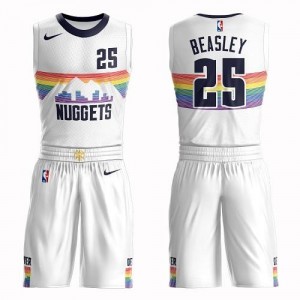 Nike NBA Maillots Basket Beasley Nuggets No.25 Blanc Enfant Suit City Edition